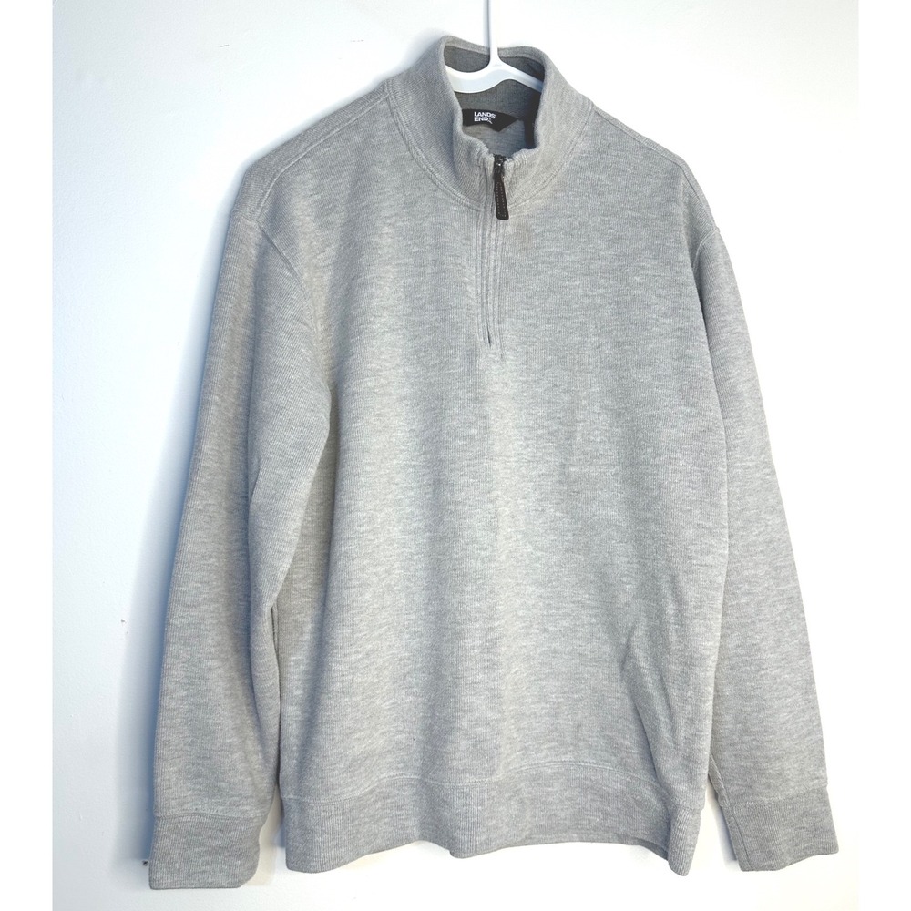 Lands' End Pullover Women M Grey Excellent Quarter Zip Mock Neck Knit Sweater